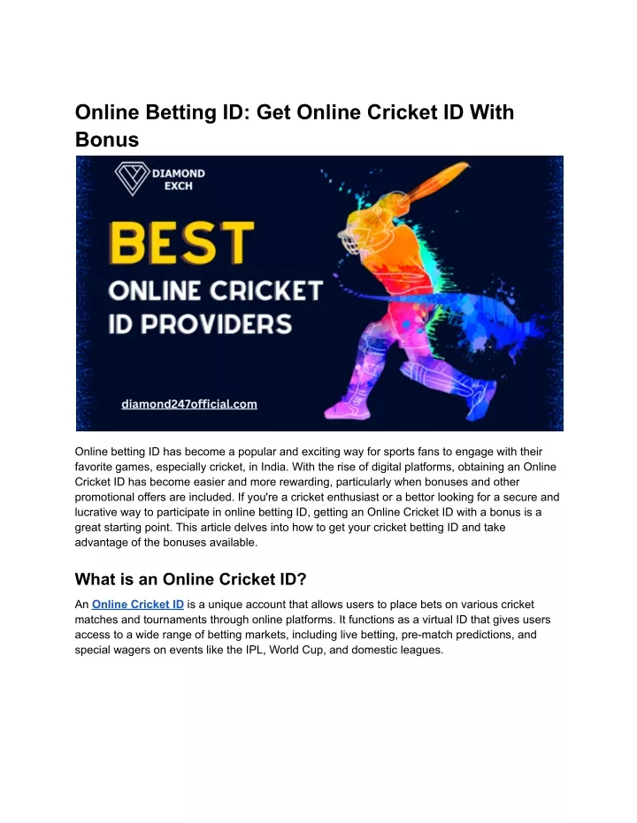 online betting id get online cricket id with bonus