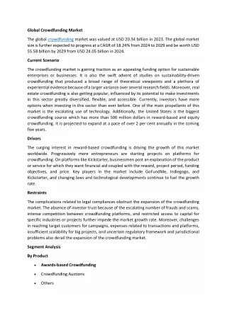 Global Crowdfunding Market Expected USD 55.58 Bn by 2029