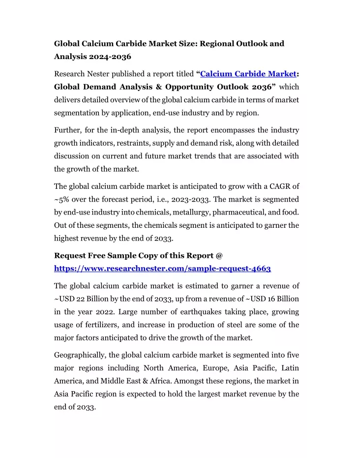 global calcium carbide market size regional