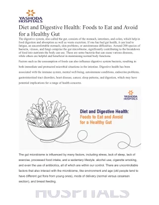 Diet and Digestive Health: Foods to Eat and Avoid for a Healthy Gut