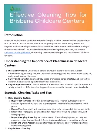 Effective Cleaning Tips for Brisbane Childcare Centers