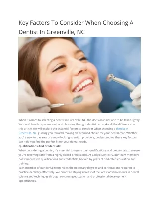 Key Factors To Consider When Choosing A Dentist In Greenville, NC