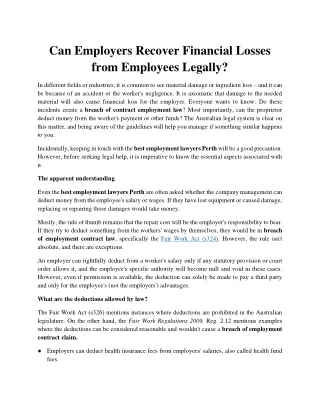 Can Employers Recover Financial Losses from Employees Legally?