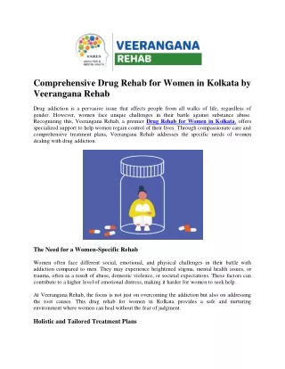 Comprehensive Drug Rehab for Women in Kolkata by Veerangana Rehab
