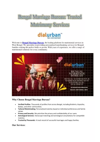 Bengal Marriage Bureau Trusted Matrimony Services