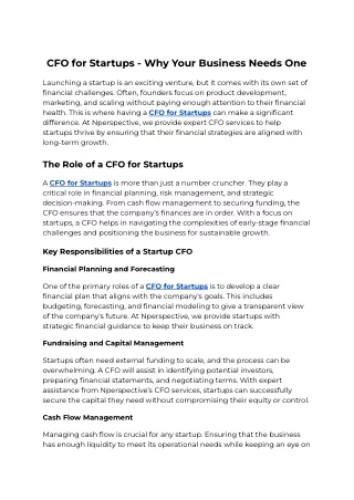CFO for Startups - Why Your Business Needs One