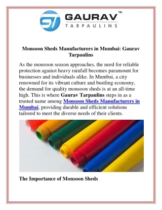 Monsoon Sheds Manufacturers in Mumbai Gaurav Tarpaulins