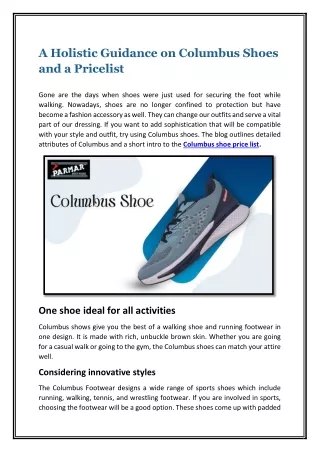 A Holistic Guidance on Columbus Shoes and a Pricelist
