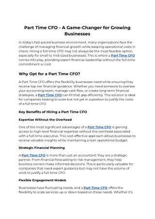 Part Time CFO - A Game-Changer for Growing Businesses