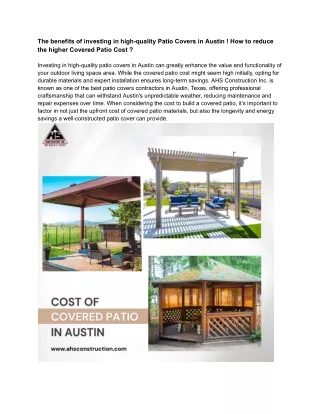 The Benefits of Investing in High-Quality Patio Covers in Austin ?