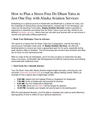 Plan Stress-Free Do Dham Yatra in Just One Day with Alaska