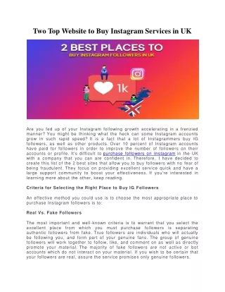 Two Top Website to Buy Instagram Services in UK