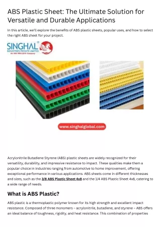ABS Plastic Sheet The Ultimate Solution for Versatile and Durable Applications