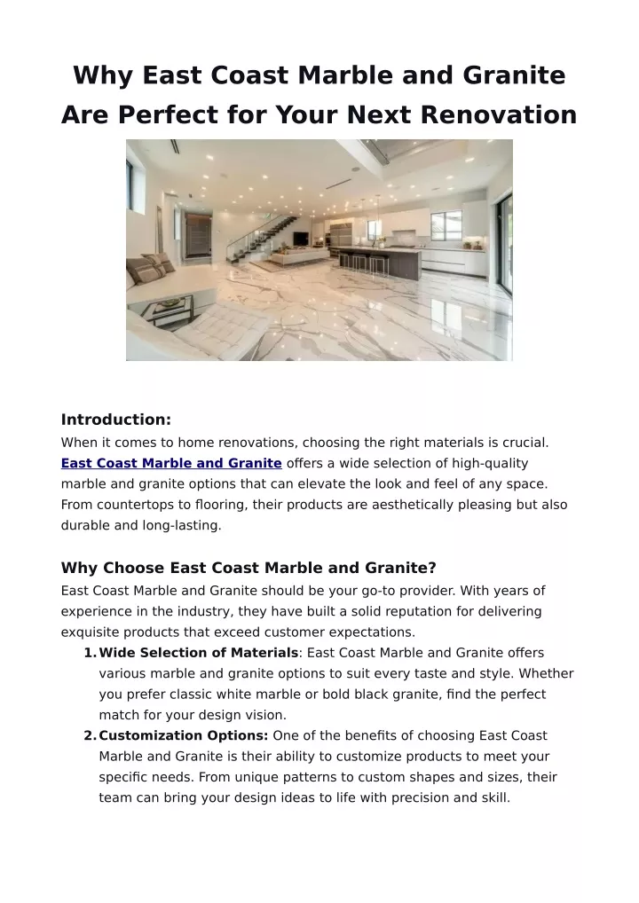 why east coast marble and granite are perfect