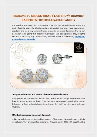 Reasons to Choose Trendy Lab-Grown Diamond Ear Cuffs for Sustainable Fashion