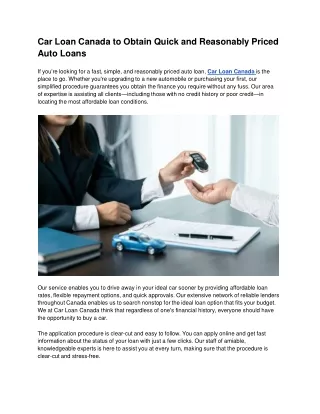 Car Loan Canada to Obtain Quick and Reasonably Priced Auto Loans