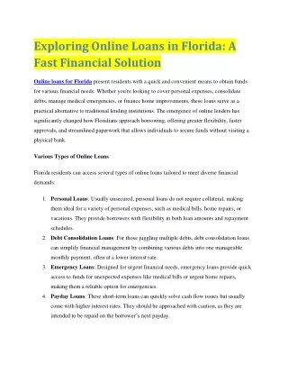 Exploring Online Loans for Florida