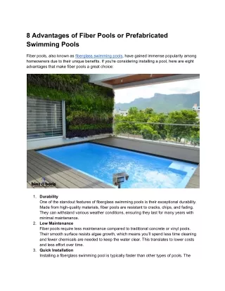 8 Advantages of Fiber Pools or Prefabricated Swimming Pools