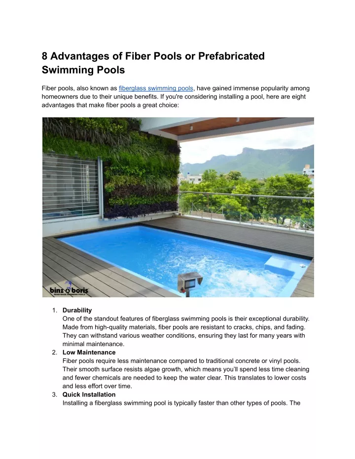 8 advantages of fiber pools or prefabricated