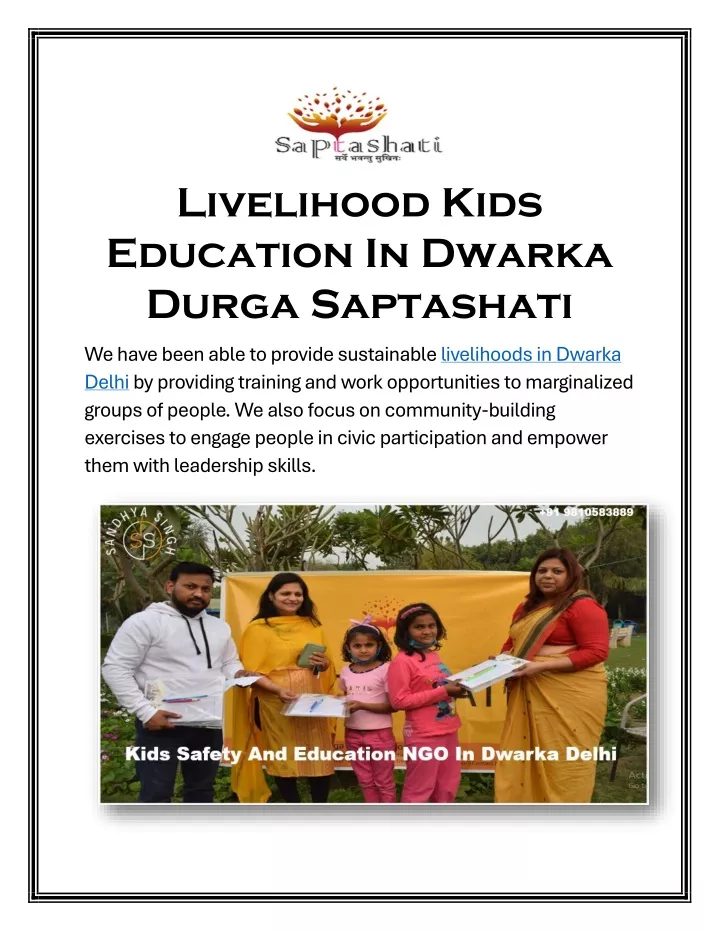 livelihood kids education in dwarka durga