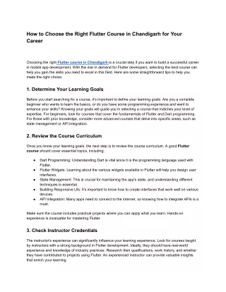 How to Choose the Right Flutter Course in Chandigarh for Your Career