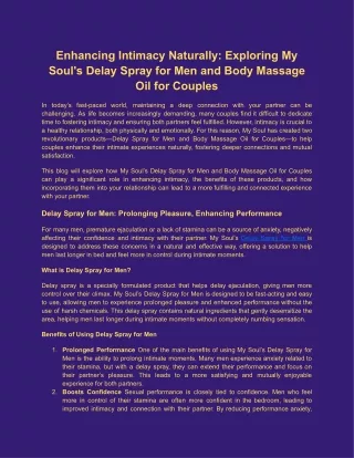 Enhancing Intimacy Naturally_ Exploring My Soul's Delay Spray for Men and Body Massage Oil for Couples