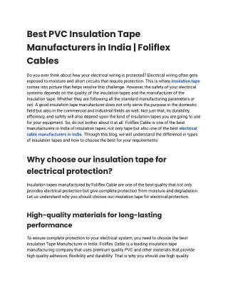 Best PVC Insulation Tape Manufacturers in India | Foliflex Cables