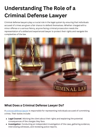 Understanding the Role of a Criminal Defense Lawyer