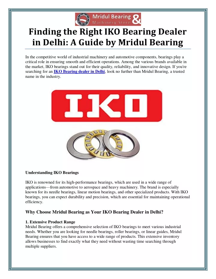 finding the right iko bearing dealer in delhi