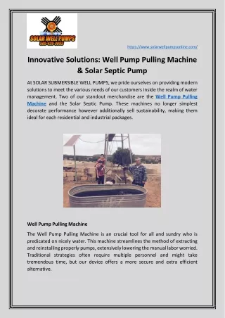 Innovative Solutions: Well Pump Pulling Machine & Solar Septic Pump