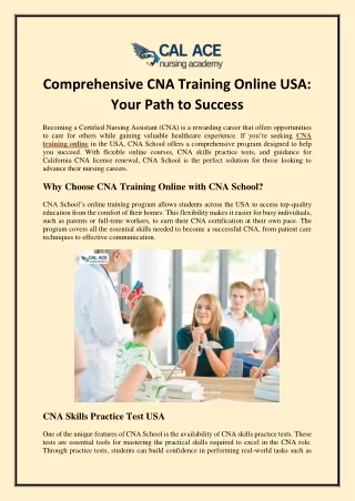 Comprehensive CNA Training Online USA: Your Path to Success