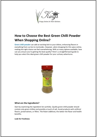 How to Choose the Best Green Chilli Powder When Shopping Online