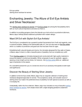 Enchanting Jewelry: The Allure of Evil Eye Anklets and Silver Necklaces!