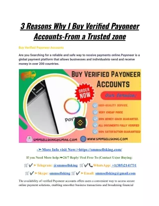 3 Reasons Why I Buy Verified Payoneer Accounts-From a Trusted zone
