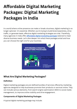 Affordable Digital Marketing Packages Digital Marketing Packages in India