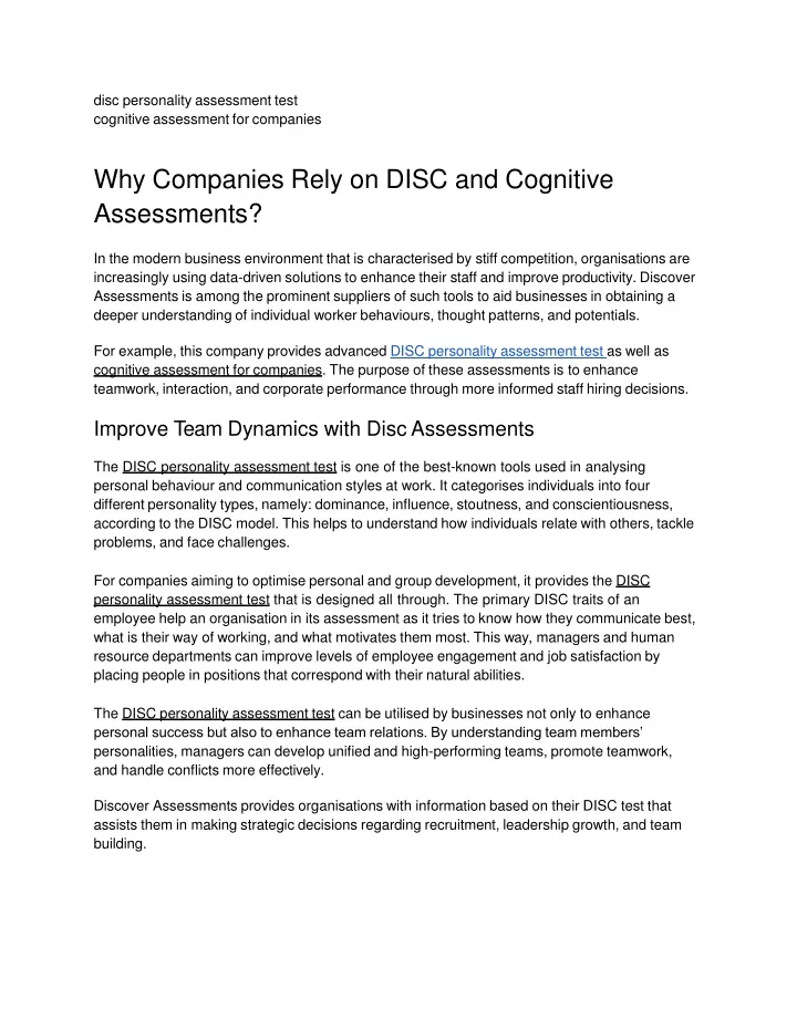 disc personality assessment test cognitive