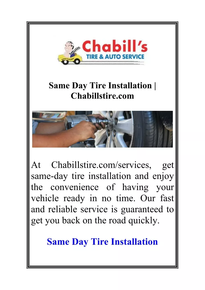 same day tire installation chabillstire com