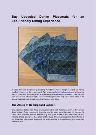 Buy Upcycled Denim Placemats for an Eco-Friendly Dining Experience