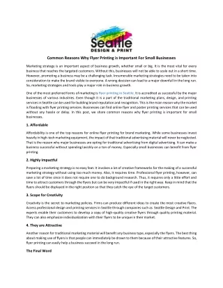 Common Reasons Why Flyer Printing is Important For Small Businesses