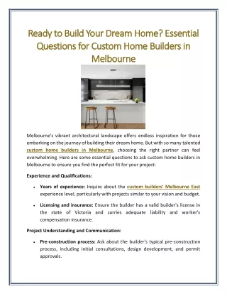Ready to Build Your Dream Home Essential Questions for Custom Home Builders in Melbourne