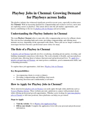 Playboy Jobs in Chennai