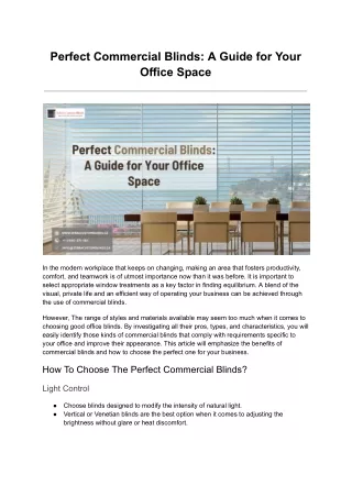 Perfect Commercial Blinds: A Guide for Your Office Space