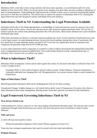 Inheritance Theft in NJ: Understanding the Legal Protections Available
