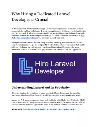 Why Hiring a Dedicated Laravel Developer is Crucial