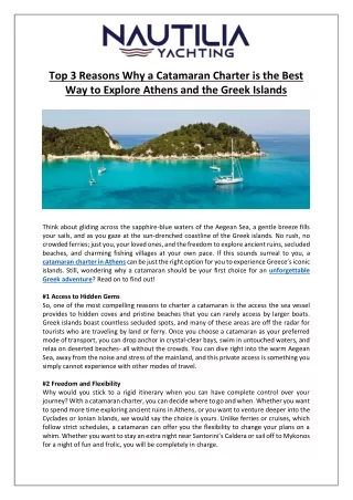 Top 3 Reasons Why a Catamaran Charter is the Best Way to Explore Athens and the Greek Islands