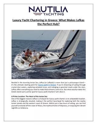 Luxury Yacht Chartering in Greece- What Makes Lefkas the Perfect Hub