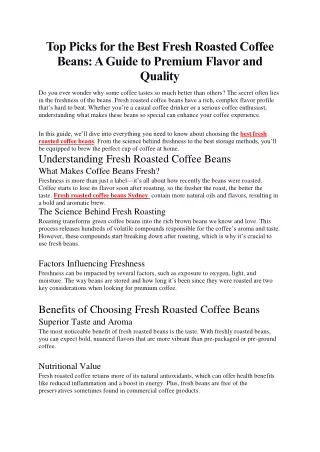 Top Picks for the Best Fresh Roasted Coffee Beans