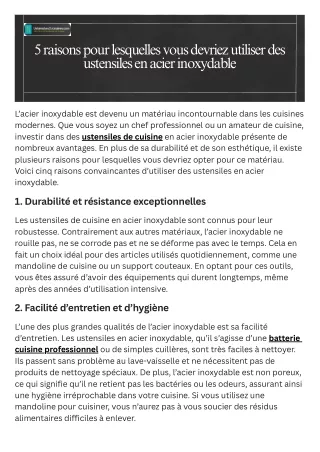 5 raisons pour lesquelles vous devriez utiliser des ustensiles en acier inoxydab