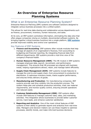 an overview of enterprise resource planning
