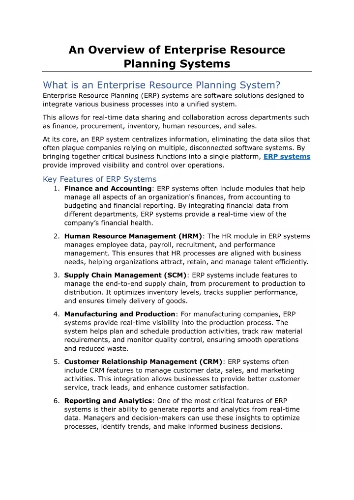 an overview of enterprise resource planning